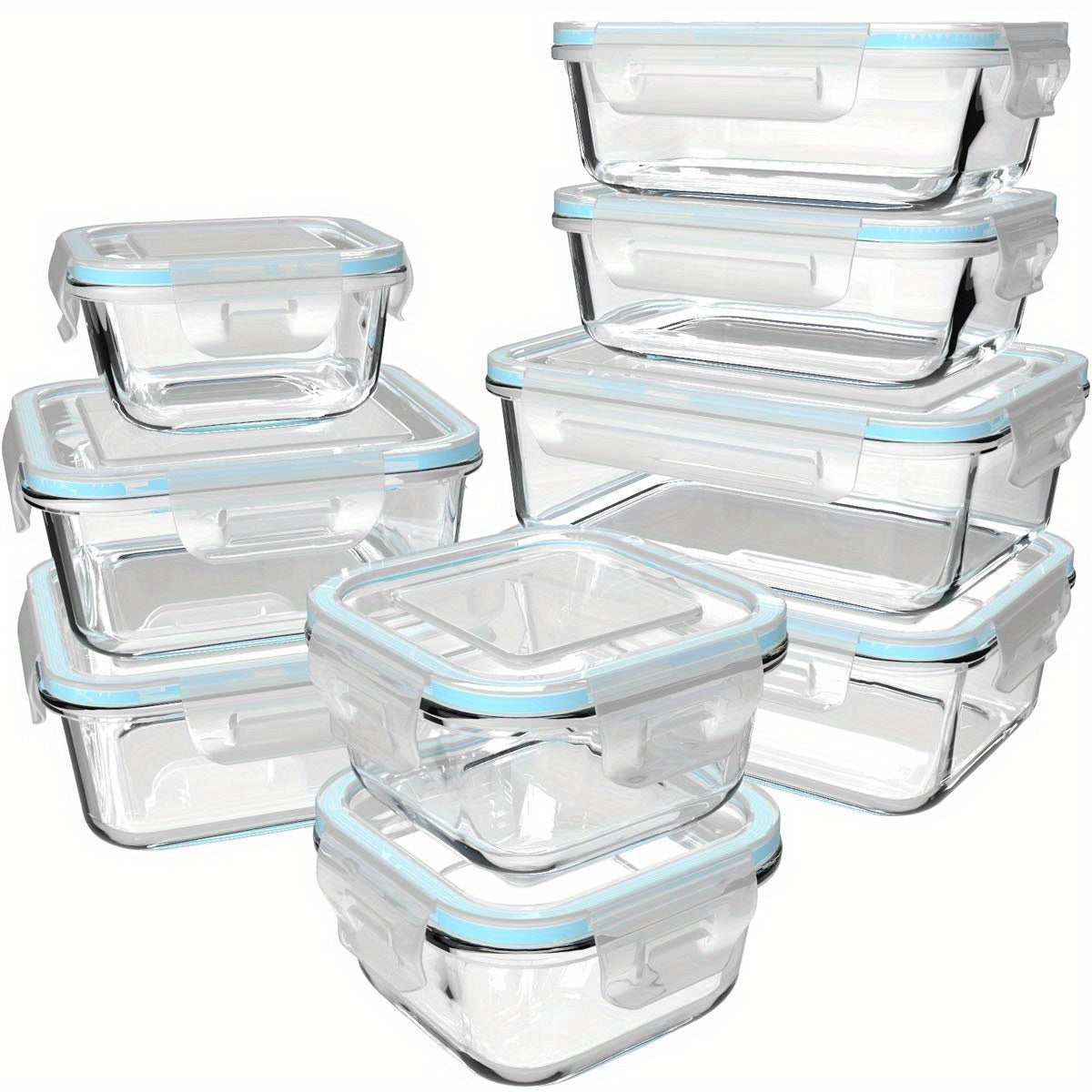 18 Glass Food Storage Containers with Lids, Used As Meal Preparation Containers for Food Storage, BPA Free And Leak Proof (9 Lids And 9 Containers)