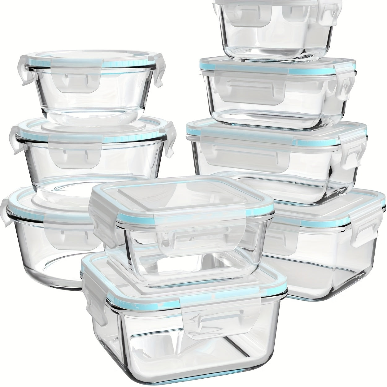 18 glass food storage containers, meal preparation, sealed bento box with leak proof lock cover, suitable for microwave ovens, lunch boxes, ovens, refrigerators, and dishwashers, BPA free