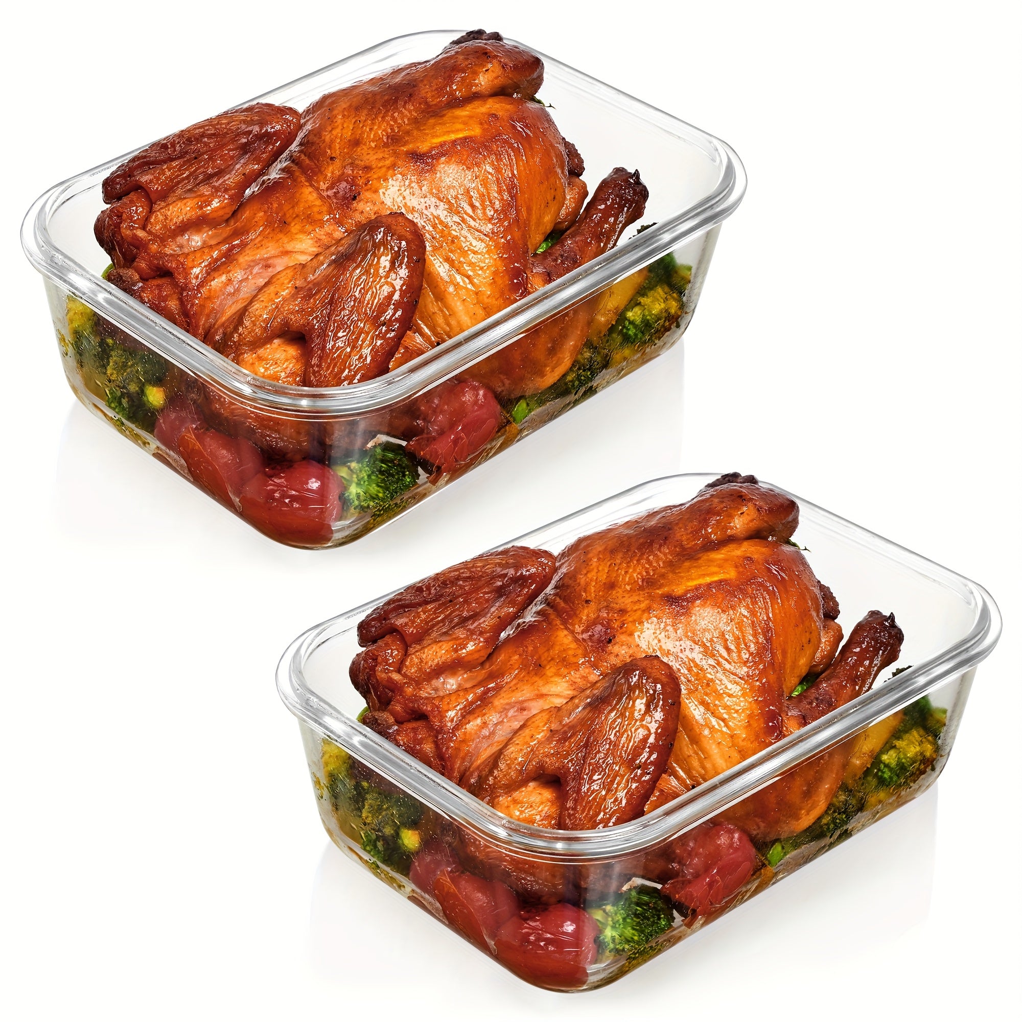 2 packs of 1860ml/ 63oz large glass storage containers with lids, pre meal food preparation container set with quick snap seal lid, used for baking, microwave, oven, leak proof, suitable for refrigerators, dishwashers