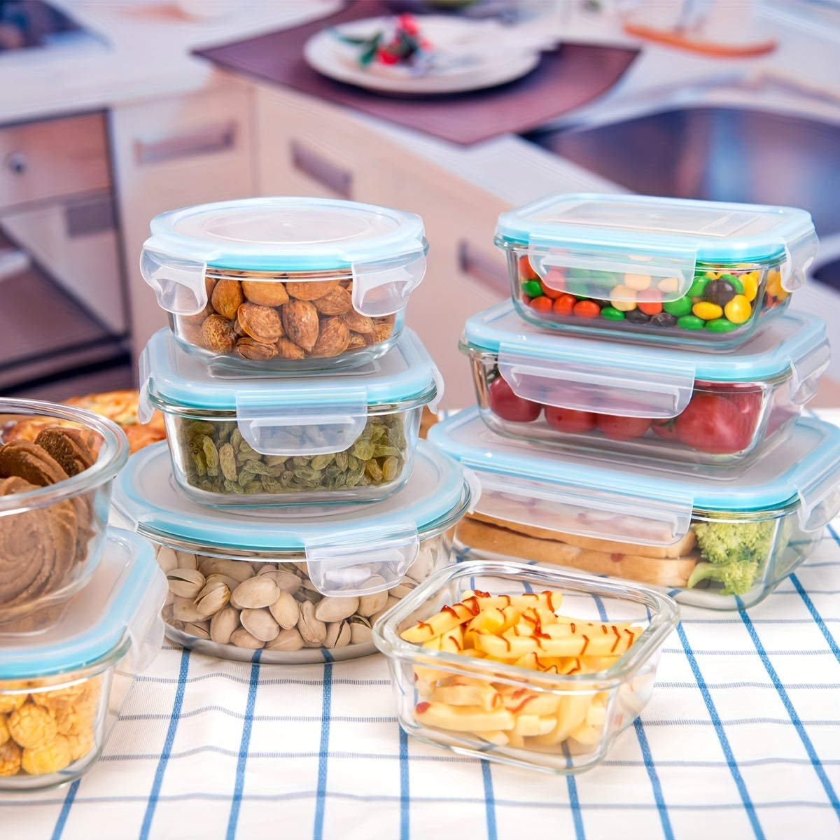 18 glass food storage containers, meal preparation, sealed bento box with leak proof lock cover, suitable for microwave ovens, lunch boxes, ovens, refrigerators, and dishwashers, BPA free