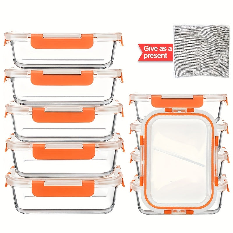 10pcs Food Storage Containers, Leak Proof And Reusable Glass Meal Prep Containers, Multi-Purpose Clear Food Storage Containers with Sealing Lids for Camping, Picnics, Schools And Offices, Kitchen Organizer And Storage, Kitchen Accessories