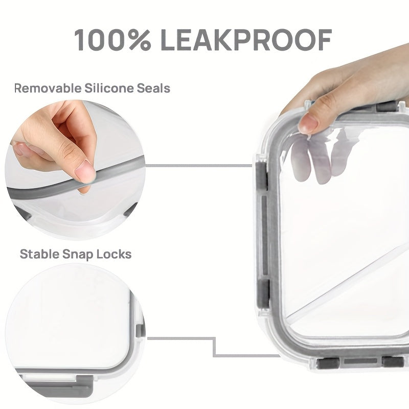 10pcs Glass Meal Preparation Container With Lid - Food Storage Container With Snap-lock Lid, Airtight Lunch Container, Microwave, Oven, Refrigerator And Dishwasher