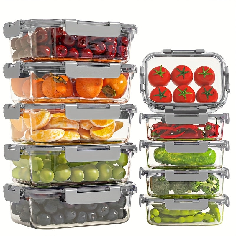 10 Grey Glass Meal Preparation Container with Lid - Food Storage Container with Snap-Lock Lid, Sealed Lunch Container, Microwave, Oven, Refrigerator And Dishwasher
