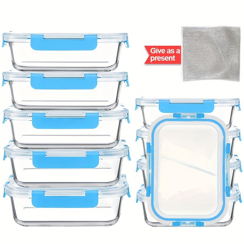 10pcs Food Storage Containers, Leak Proof And Reusable Glass Meal Prep Containers, Multi-Purpose Clear Food Storage Containers with Sealing Lids for Camping, Picnics, Schools And Offices, Kitchen Organizer And Storage, Kitchen Accessories