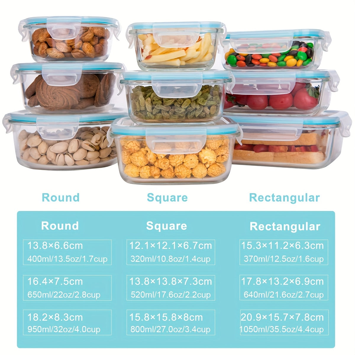18 glass food storage containers, meal preparation, sealed bento box with leak proof lock cover, suitable for microwave ovens, lunch boxes, ovens, refrigerators, and dishwashers, BPA free