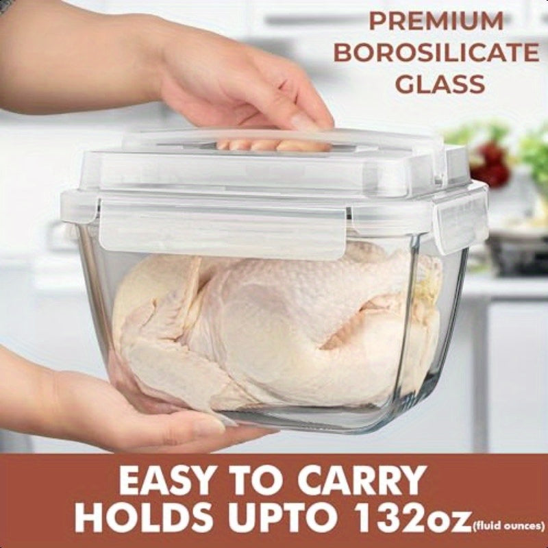 17 Cup (132oz/3900ml) Large Glass Food Storage Containers with Snap-Lock Lids - BPA-Free Leakproof Airtight, Microwave & Oven Safe Borosilicate Glass Containers for Roasting Turkey, Meal Prep, Leftovers, Baking & Reusable Lunch Containers, Sleek