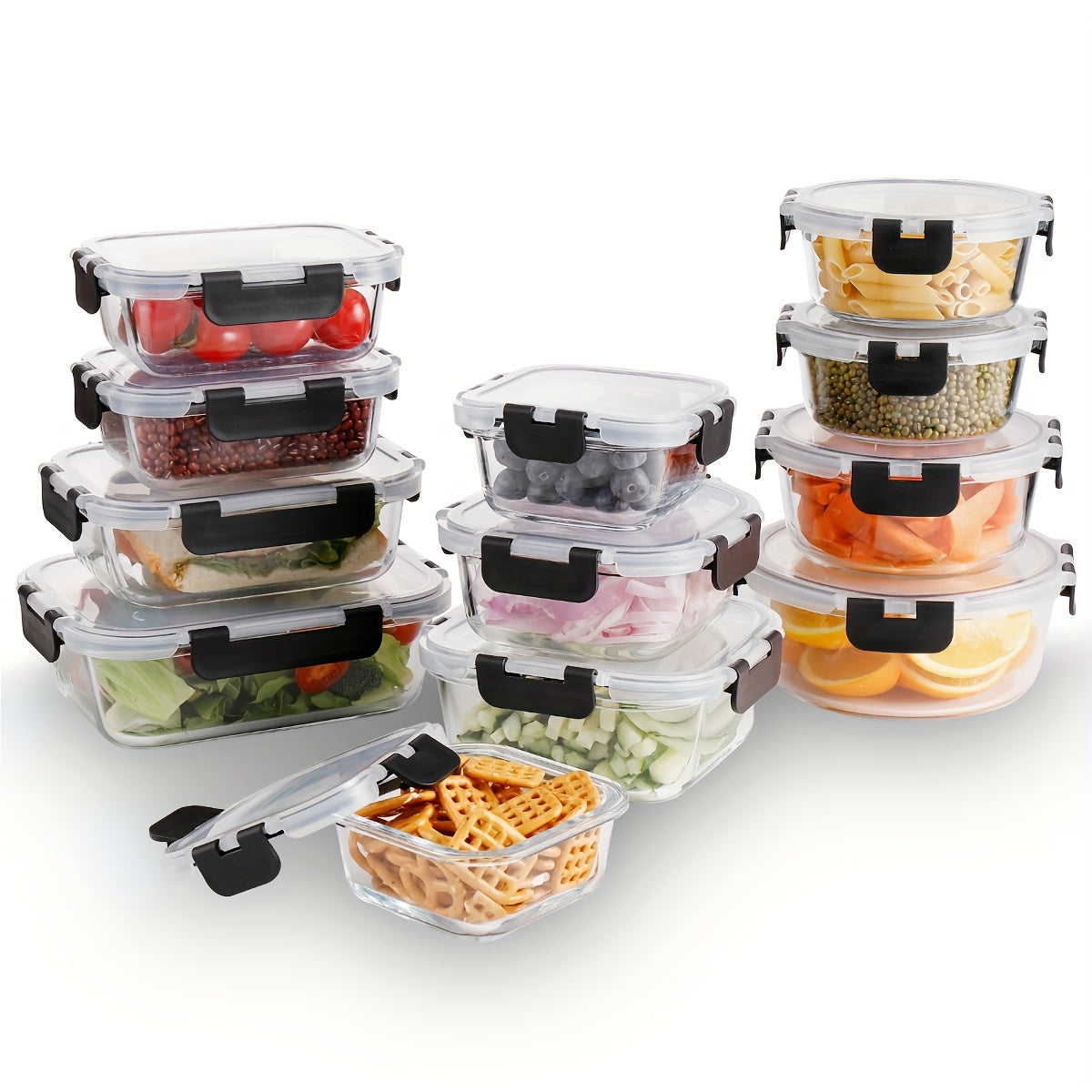 12pcs Glass Bento Box (12 Bowls + 12 Sealed Lids), Glass Fresh-keeping Box, Healthy And High-Quality, BPA-free, Microwave Heating, Suitable for Home And Office, Food Storage Containers