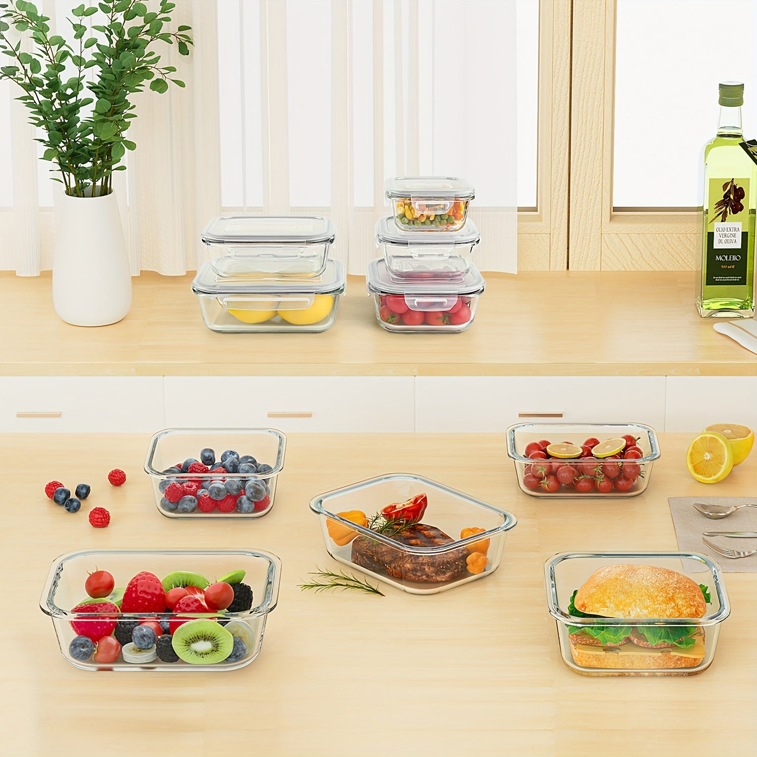 Vtopmart 16 Pack Glass Food Storage And Storage Sets, (8 Jars And 8 Lids) Food Storage Containers, Airtight Bento Boxes With Leak Proof Locking Lids, For Microwave, Oven, Freezer And Dishwasher, BPA Free