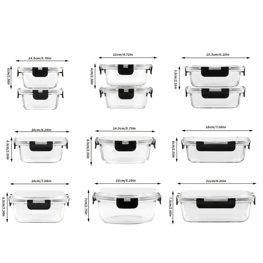 12pcs Glass Bento Box (12 Bowls + 12 Sealed Lids), Glass Fresh-keeping Box, Healthy And High-Quality, BPA-free, Microwave Heating, Suitable for Home And Office, Food Storage Containers
