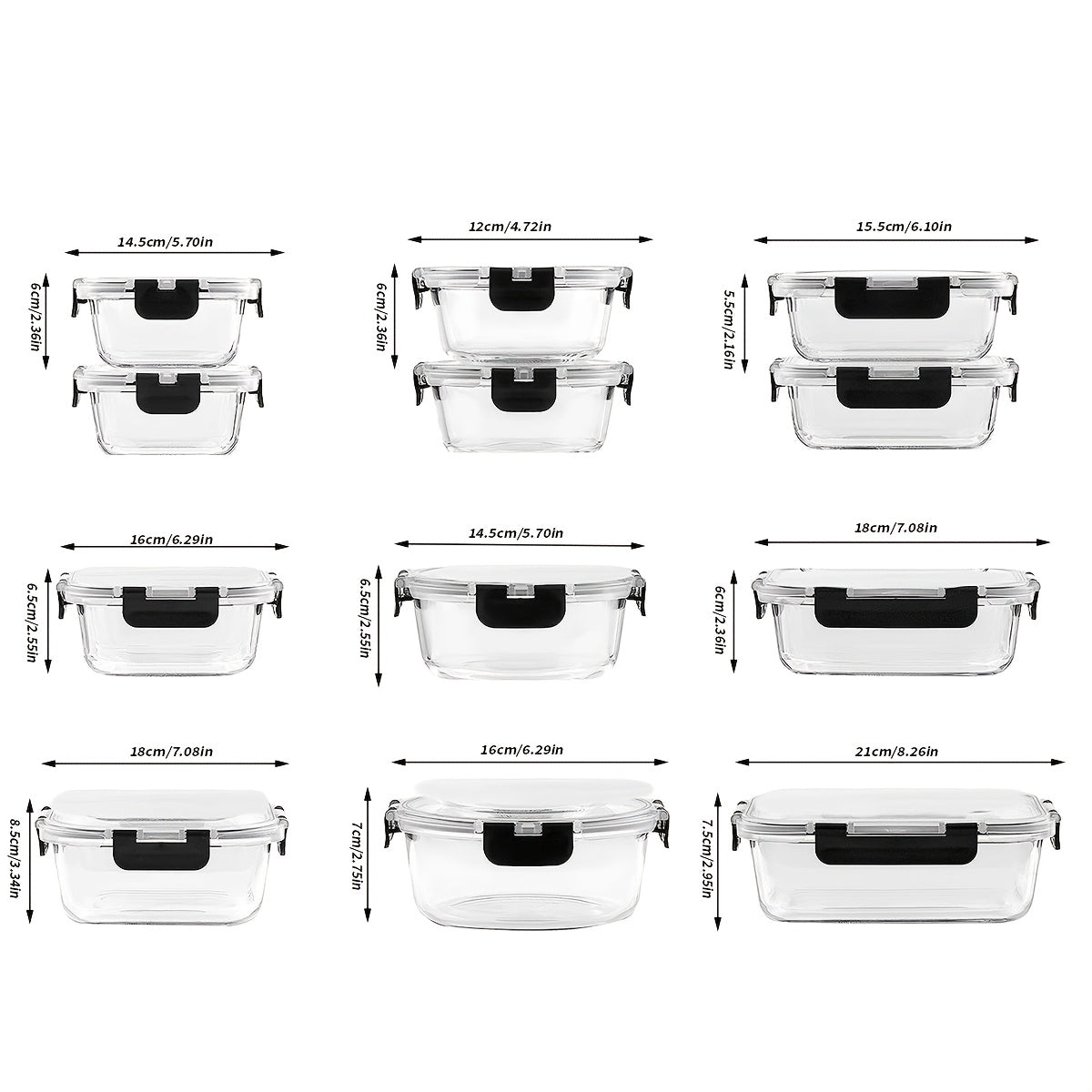 12pcs Glass Bento Box (12 Bowls + 12 Sealed Lids), Glass Fresh-keeping Box, Healthy And High-Quality, BPA-free, Microwave Heating, Suitable for Home And Office, Food Storage Containers
