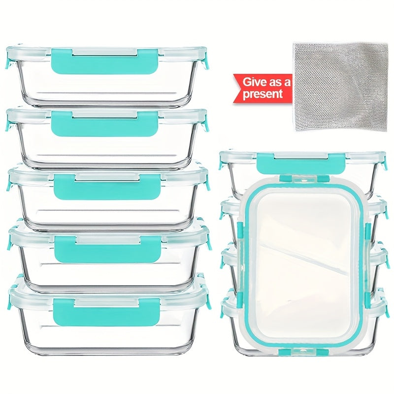10pcs Food Storage Containers, Leak Proof And Reusable Glass Meal Prep Containers, Multi-Purpose Clear Food Storage Containers with Sealing Lids for Camping, Picnics, Schools And Offices, Kitchen Organizer And Storage, Kitchen Accessories