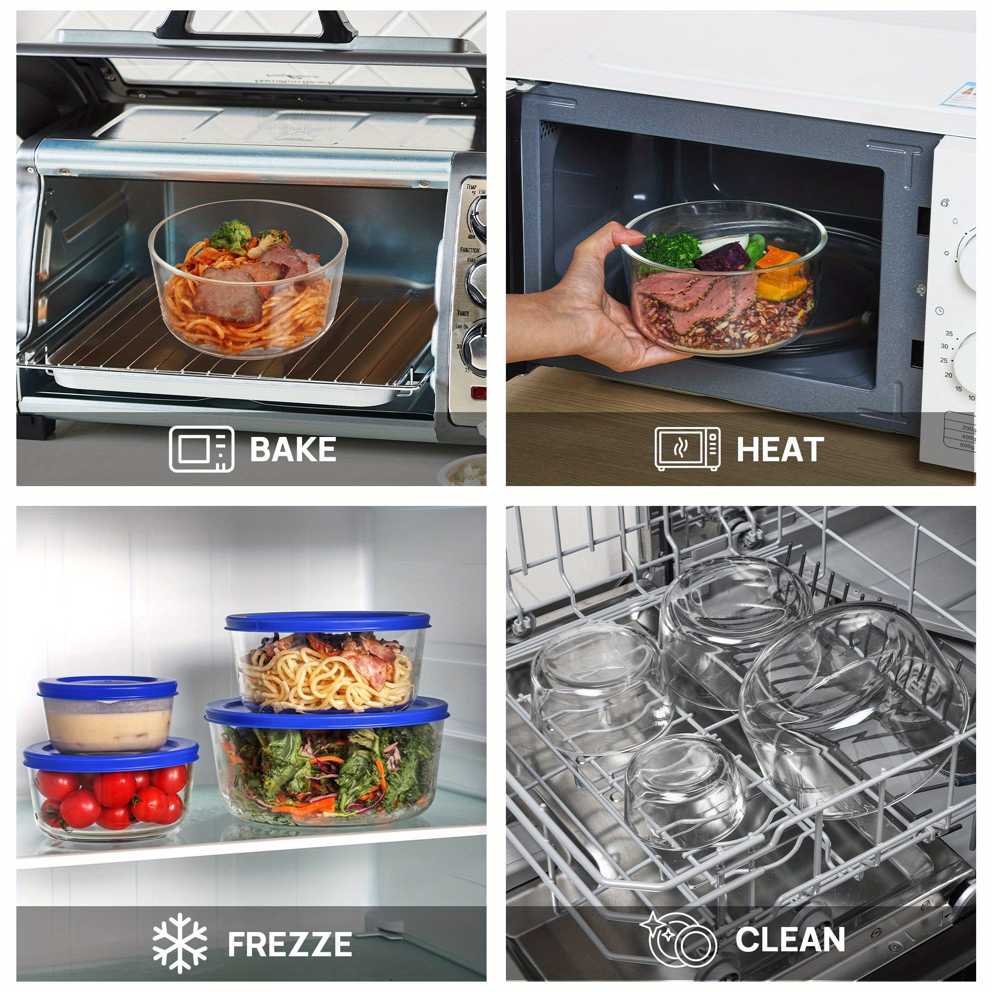 4 Pack Refrigerator Replacement Storage Box, Food Storage Containers, Leftovers Keeper, Lunch Container, Microwave, Dishwasher & Freezer Safe
