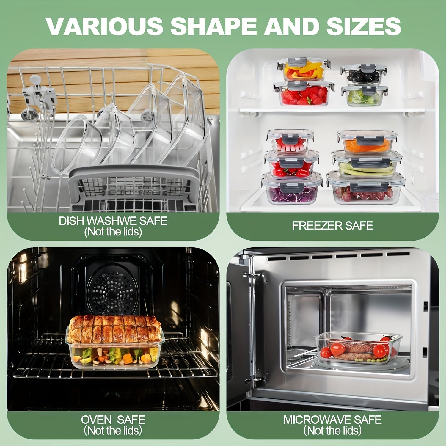 12pcs Glass Food Storage Container Set With Airtight Seal For Refrigerator; Reusable Food Storage Boxes, Portable And Stackable Food Sealers For Meat, Eggs Fruit And Vegetables, Kitchen Storage Boxes And Storage, Kitchen Accessories