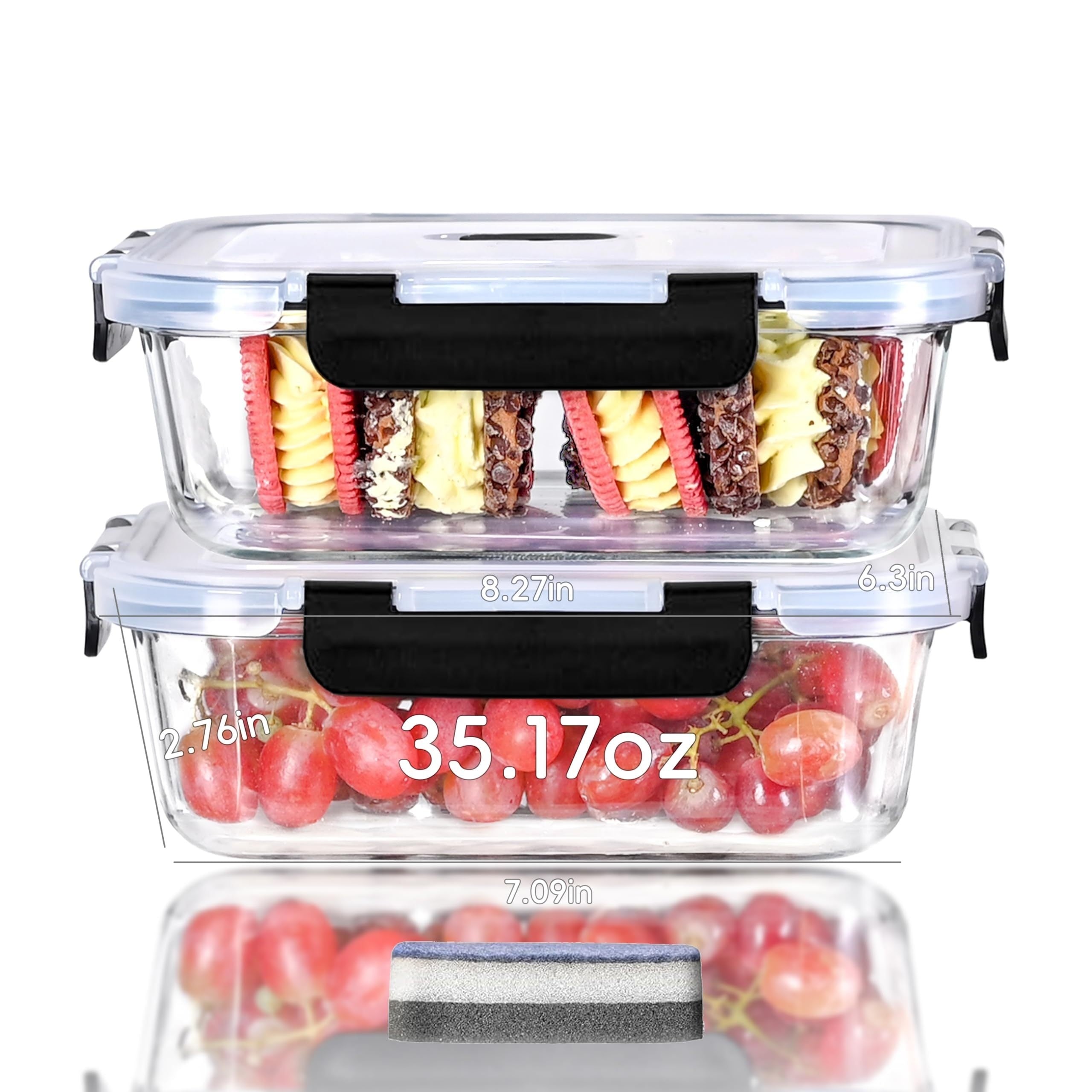 4-Piece Glass Container Set: 1520Ml, 51.4Oz, 6.4Cup - Microwave Safe, Bpa-Free, Reusable Food Containers with Secure Latches