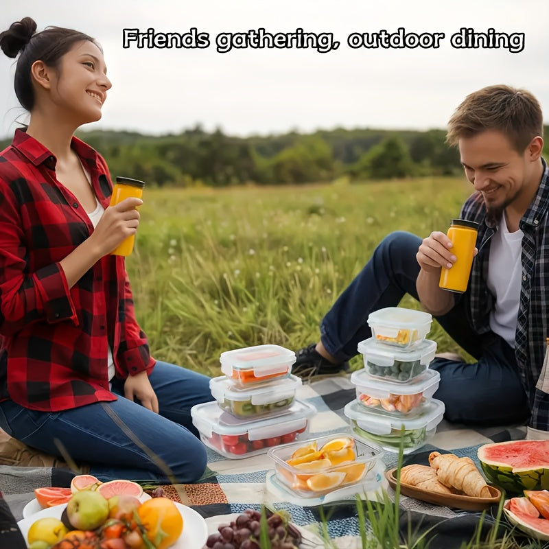 8pcs Borosilicate Glass Food Storage Containers with Leak-Proof Lids - Microwave, Oven & Dishwasher Safe, BPA-Free Stackable Rectangular Lunch Boxes for Leftovers, RV & Camping, Food Storage Organizer, Microwave Safe Containers, Secure Flip Lid Design,