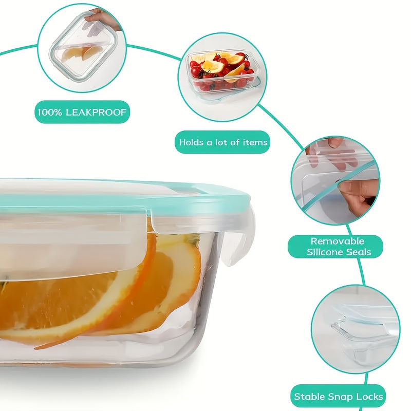 8pcs Borosilicate Glass Food Storage Containers with Leak-Proof Lids - Microwave, Oven & Dishwasher Safe, BPA-Free Stackable Rectangular Lunch Boxes for Leftovers, RV & Camping, Food Storage Organizer, Microwave Safe Containers, Secure Flip Lid Design,