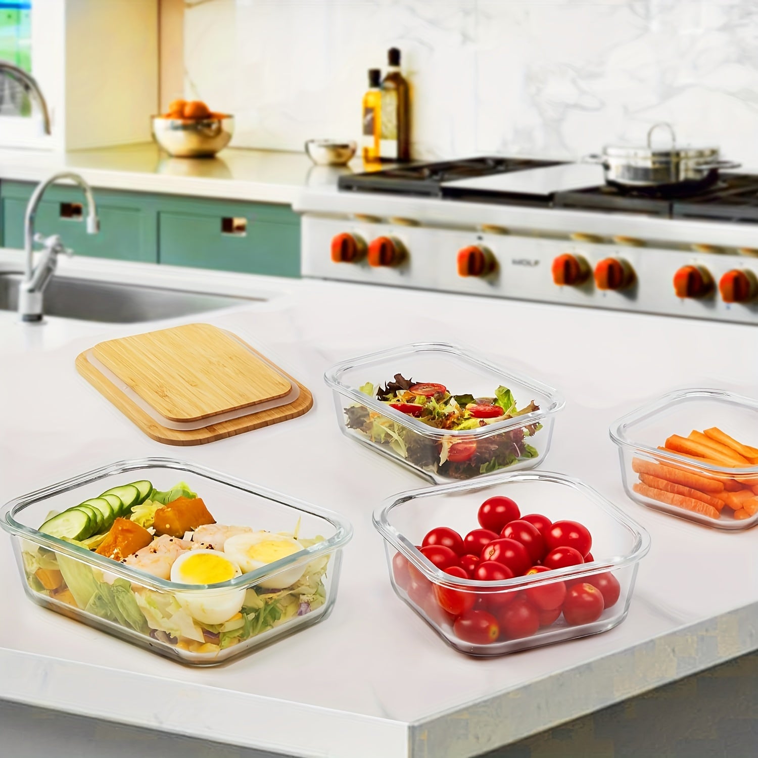 4pcs BPA-Free Glass Food Storage Containers with Bamboo Lids – Microwave, Oven, Freezer & Dishwasher Safe, Stackable for Space-Saving Kitchen Organization, Perfect for Meal Prep, Bento, and Leftovers, Food Storage Organizer